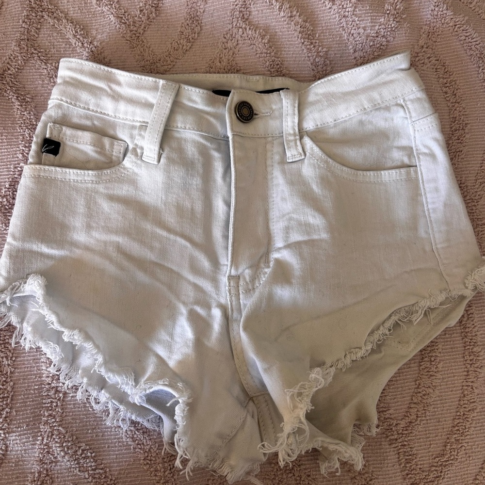 KanCan White Frayed Jean Shorts